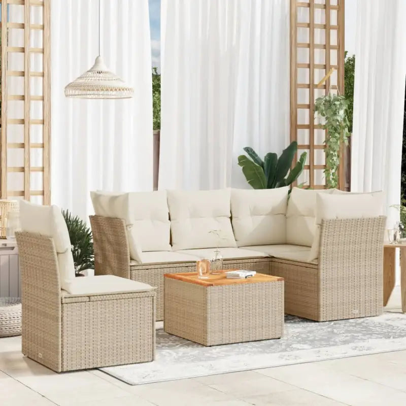 Loungebankset in zwart materiaal met gepoedercoat staal en waterdichte tas - beige en crèmekleurig / Tafel + 3x hoek