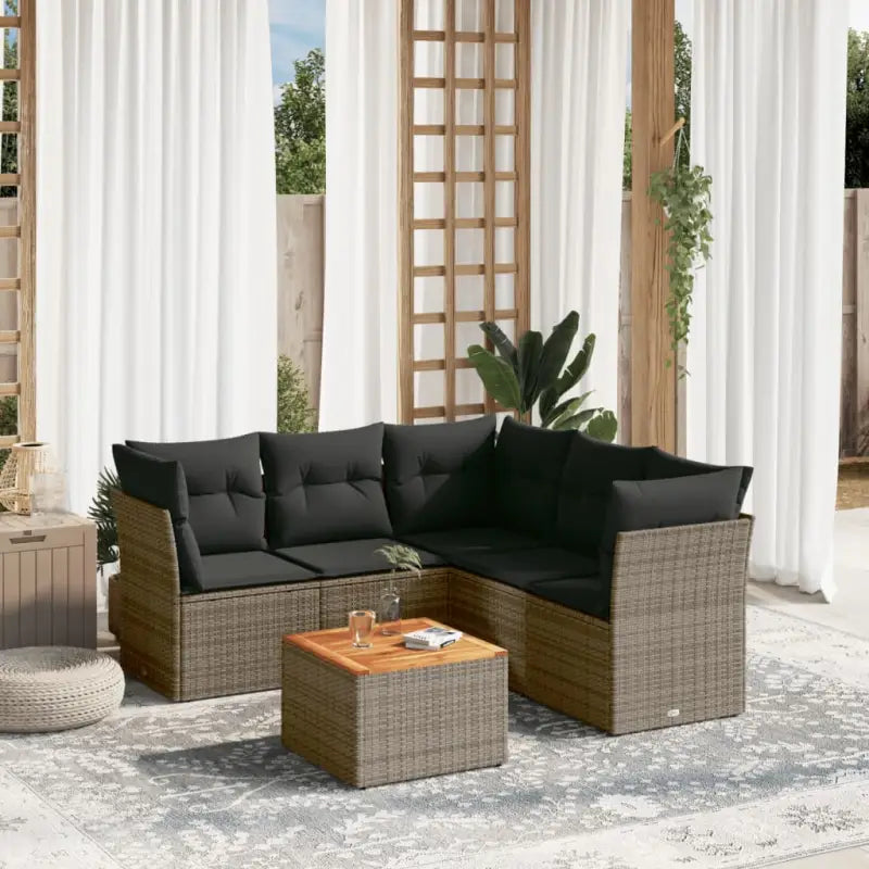 Loungebankset in zwart materiaal met gepoedercoat staal en waterdichte tas - grijs en donkergrijs / 2x middle + 3x