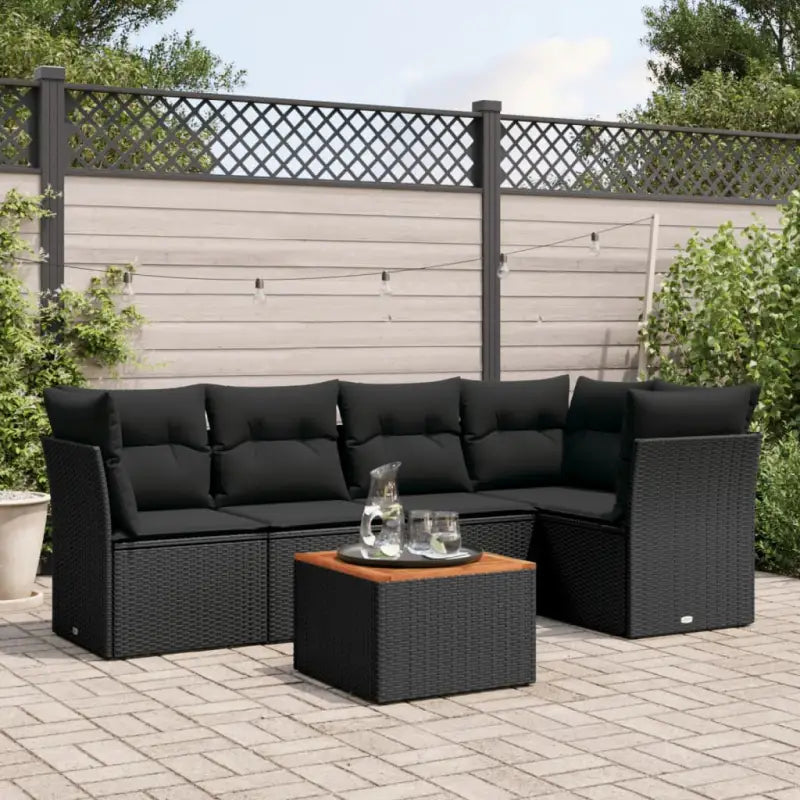 Loungebankset in zwart materiaal met gepoedercoat staal en waterdichte tas - Zwart / 3x hoek + 2x midden + Tafel