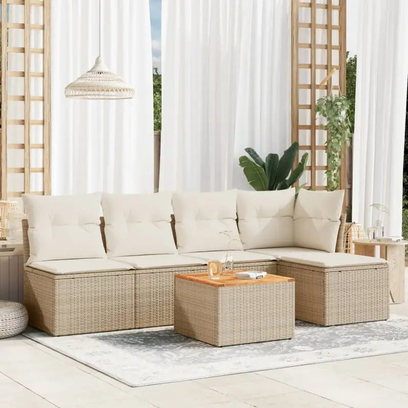 Loungebankset van beige materiaal met gepoedercoat staal afmetingen - beige en crèmekleurig - Tuinsets
