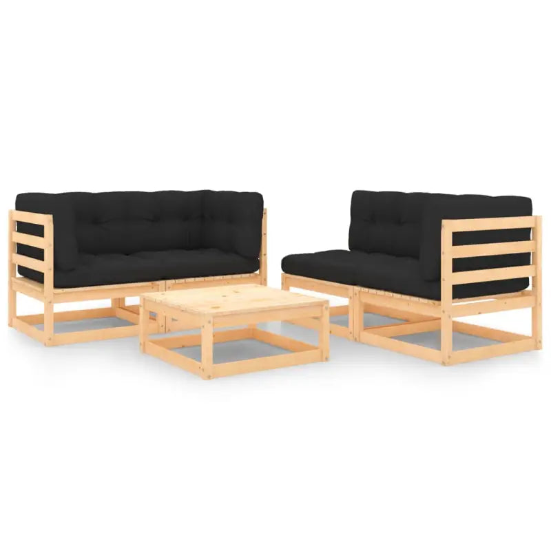 Loungebankset van massief grenenhout met rug- en zijkussen - Naturel en antraciet / Ja - Tuinsets