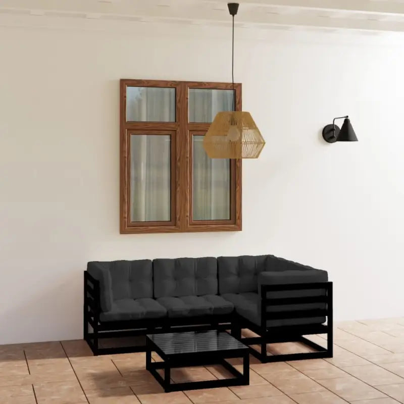 Loungebankset van massief grenenhout met rug- en zijkussen - Tuinsets