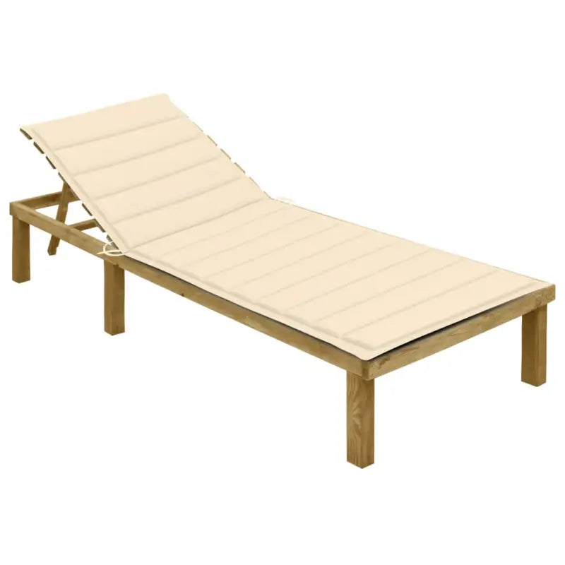Loungebed van geïmpregneerd grenenhout met kussen voor buiten - Crème / 1 - Ligstoelen