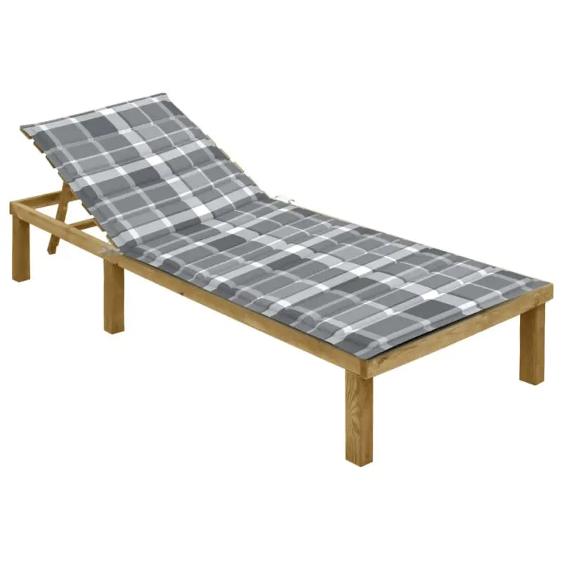 Loungebed van geïmpregneerd grenenhout met kussen voor buiten - Grijs ruitpatroon / 1 - Ligstoelen