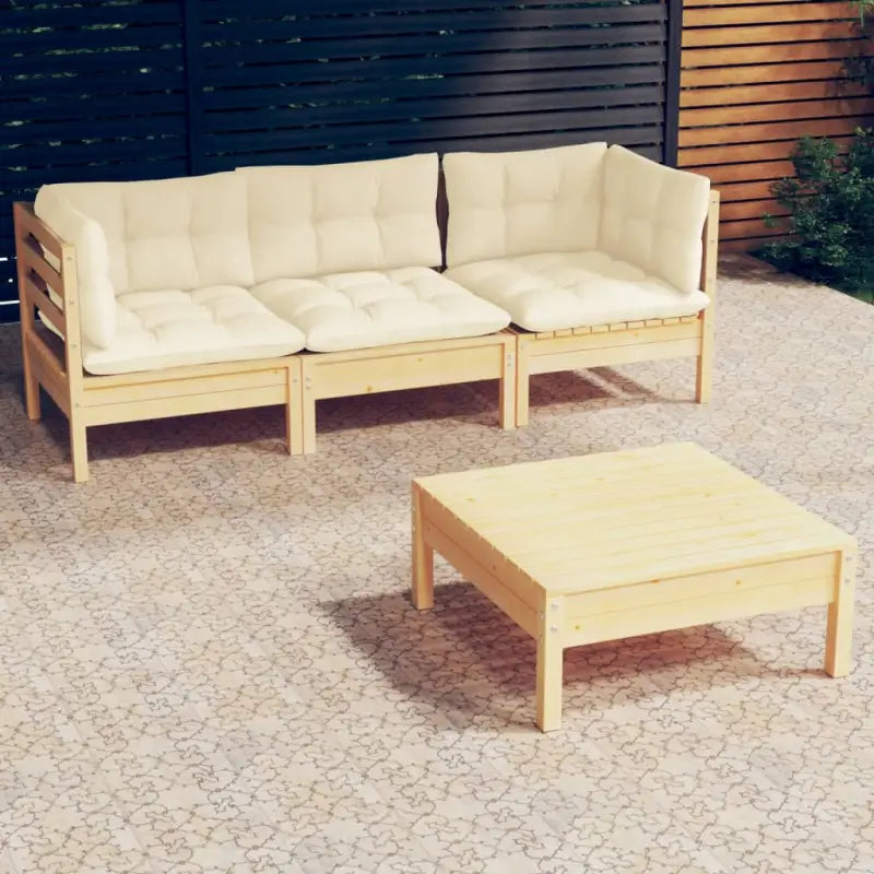 Loungebuitenbank met voetenbank en rugzijkussens van massief grenenhout - Bruin en crème - Tuinsets