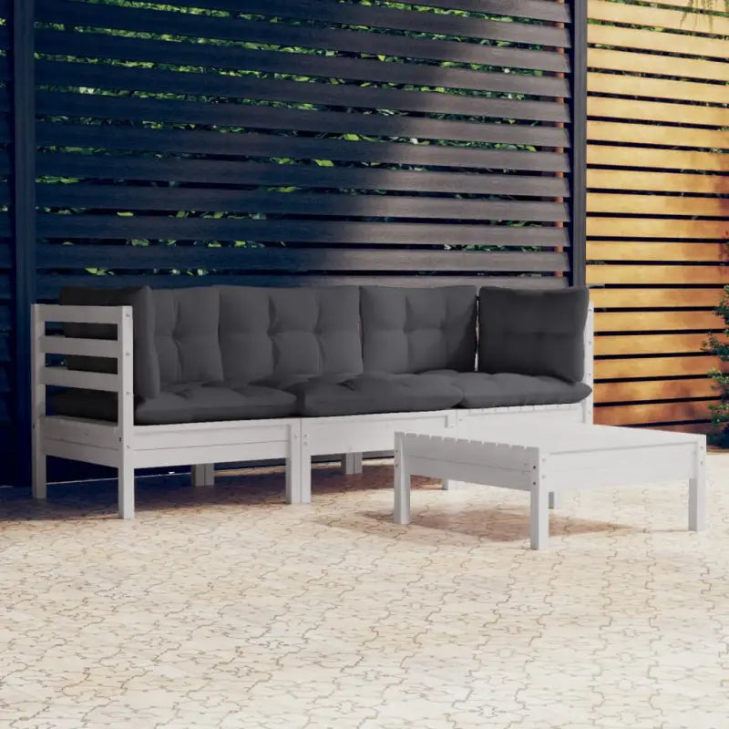 Loungebuitenbank met voetenbank en rugzijkussens van massief grenenhout - Wit - Tuinsets