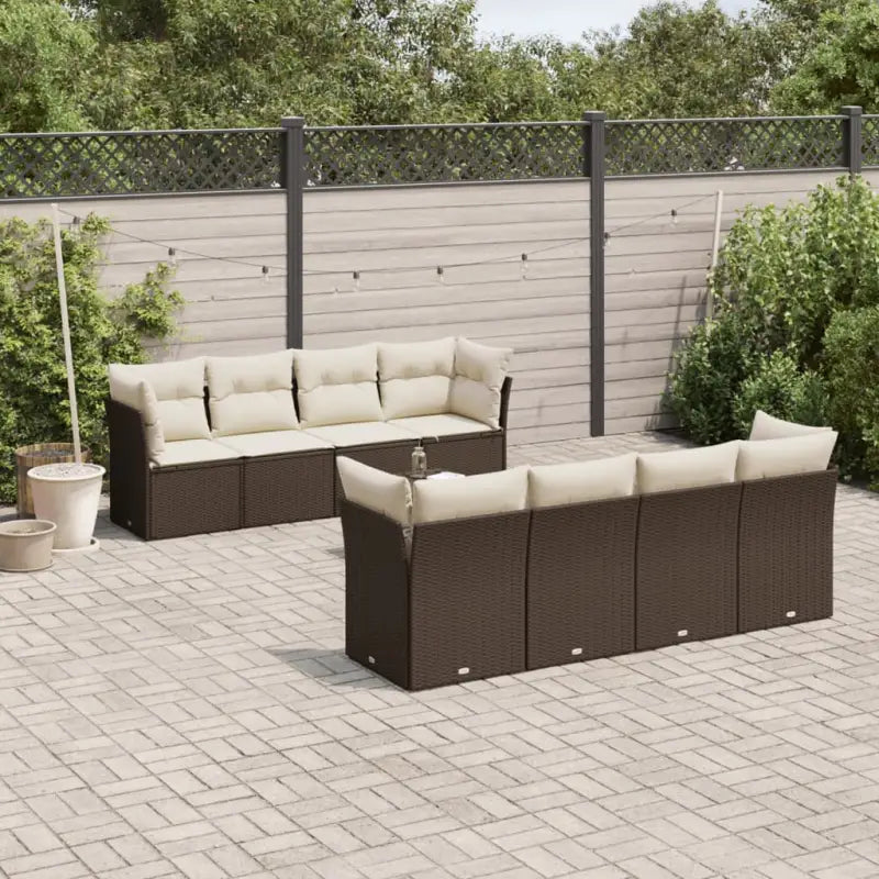 Loungeset in beige materiaal en gepoedercoat staal met perfecte afmetingen - Bruin / Tafel + 4x hoek + 4x midden