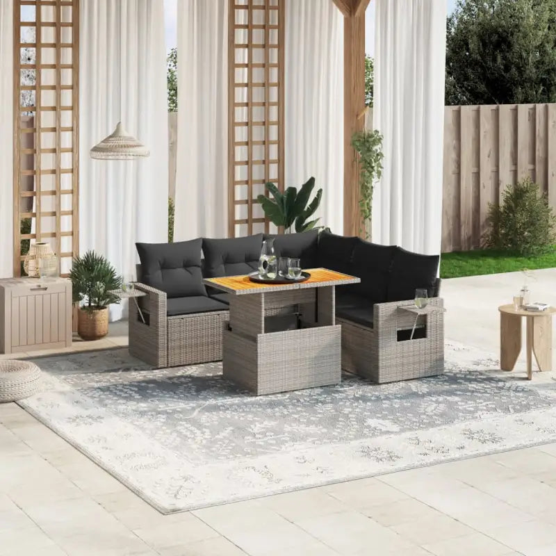 Loungeset in grijs materiaal met gepoedercoat staal afmetingen - grijs en donkergrijs / 3x hoek + 2x midden + Tafel