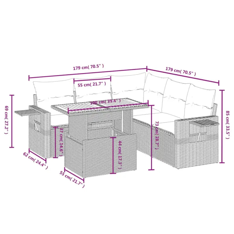 Loungeset in grijs materiaal met gepoedercoat staal afmetingen - Tuinsets