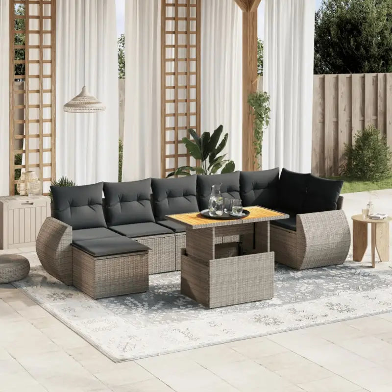 Loungeset in grijs materiaal met gepoedercoat staal afmetingen - grijs en donkergrijs / 3x midden + 3x hoek + Tafel