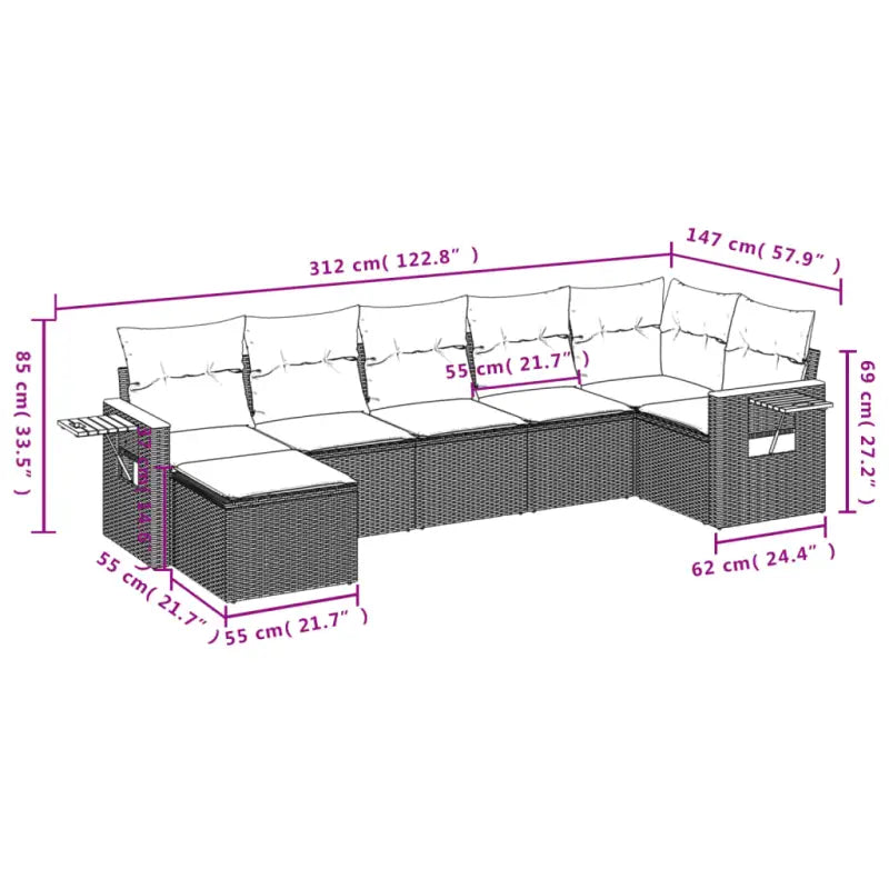 Loungeset in grijs materiaal met gepoedercoat staal afmetingen - Tuinsets