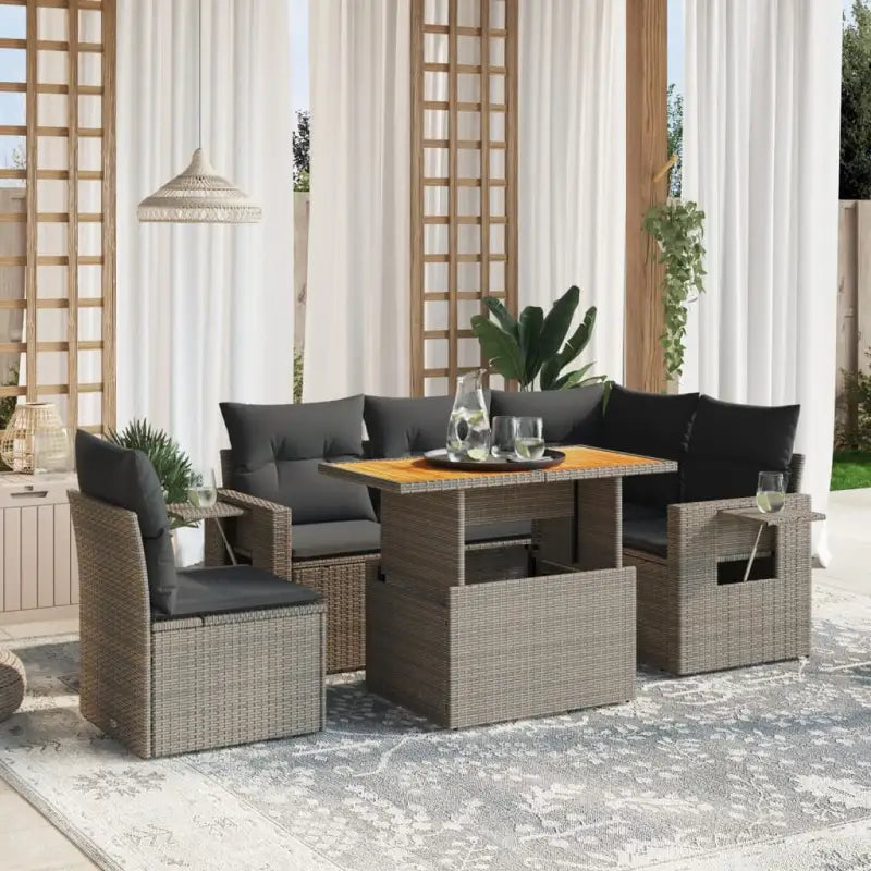 Loungeset in grijs materiaal met gepoedercoat staal afmetingen - grijs en donkergrijs / Tafel + 2x midden + 3x hoek