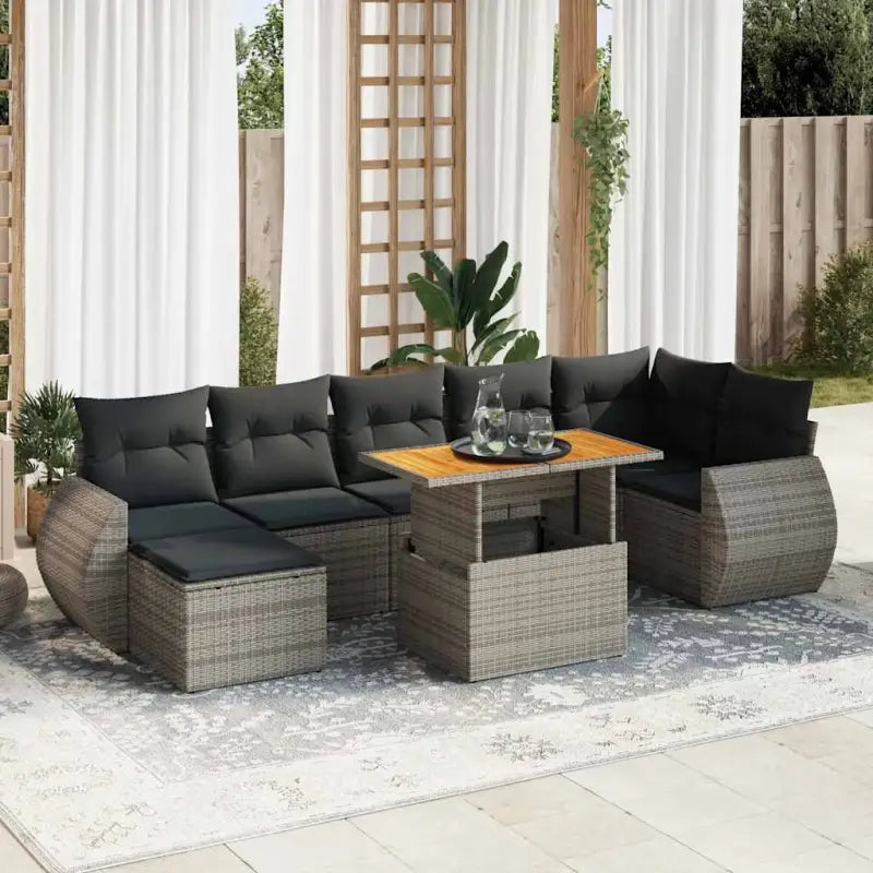Loungeset in grijs materiaal met gepoedercoat staal afmetingen - grijs en donkergrijs / 3x hoek + Tafel + 3x midden