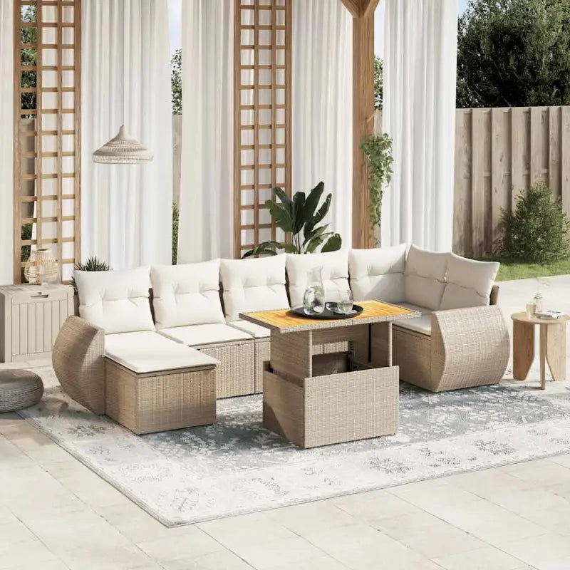 Loungeset in grijs materiaal met gepoedercoat staal afmetingen - beige en crèmekleurig / 3x midden + 3x hoek + Tafel