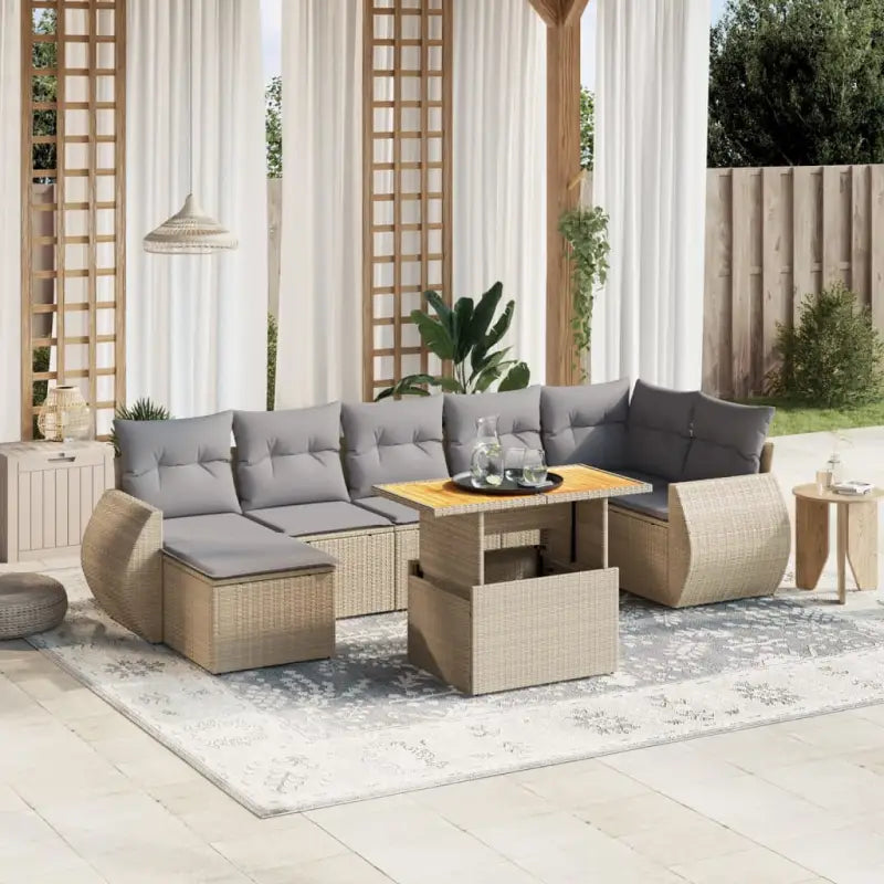Loungeset in grijs materiaal met gepoedercoat staal afmetingen - beige en lichtgrijs / 3x midden + 3x hoek + Tafel