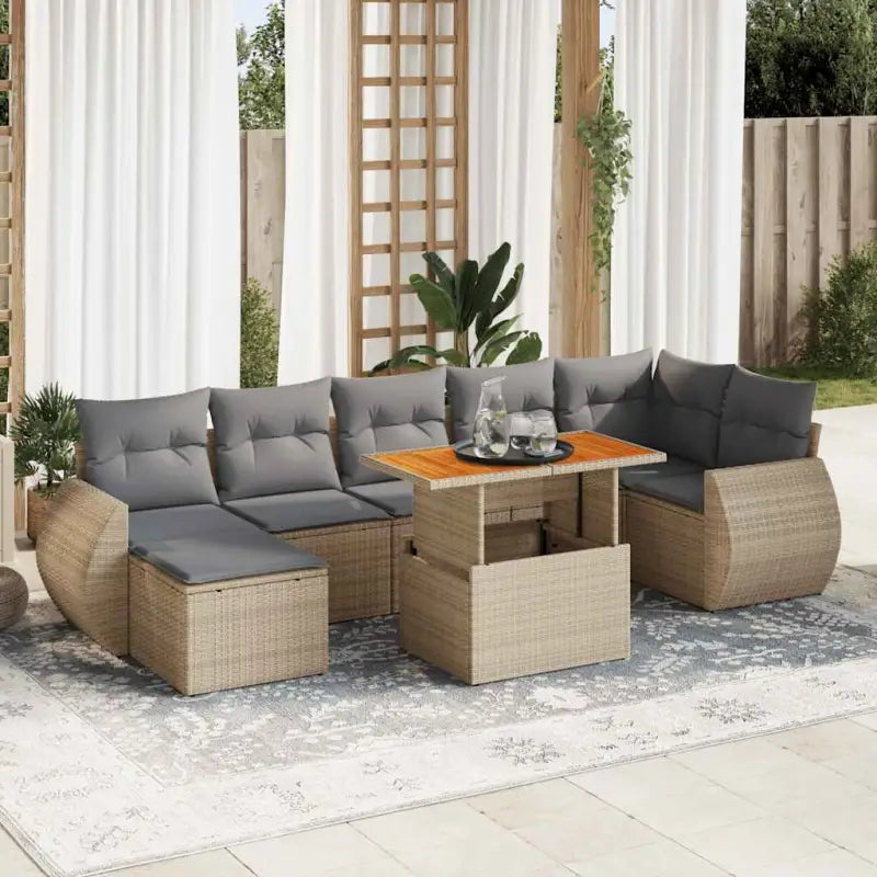 Loungeset in grijs materiaal met gepoedercoat staal afmetingen - beige en lichtgrijs / 3x hoek + Tafel + 3x midden