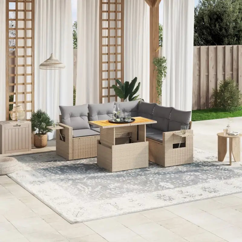 Loungeset in grijs materiaal met gepoedercoat staal afmetingen - beige en lichtgrijs / 3x hoek + 2x midden + Tafel
