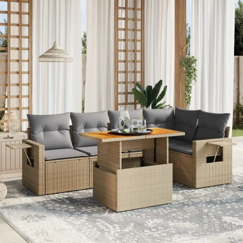 Loungeset in grijs materiaal met gepoedercoat staal afmetingen - beige en lichtgrijs / 2x midden + 3x hoek + Tafel