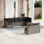 Loungeset in grijs materiaal met gepoedercoat staal en afmetingen - Tuinsets