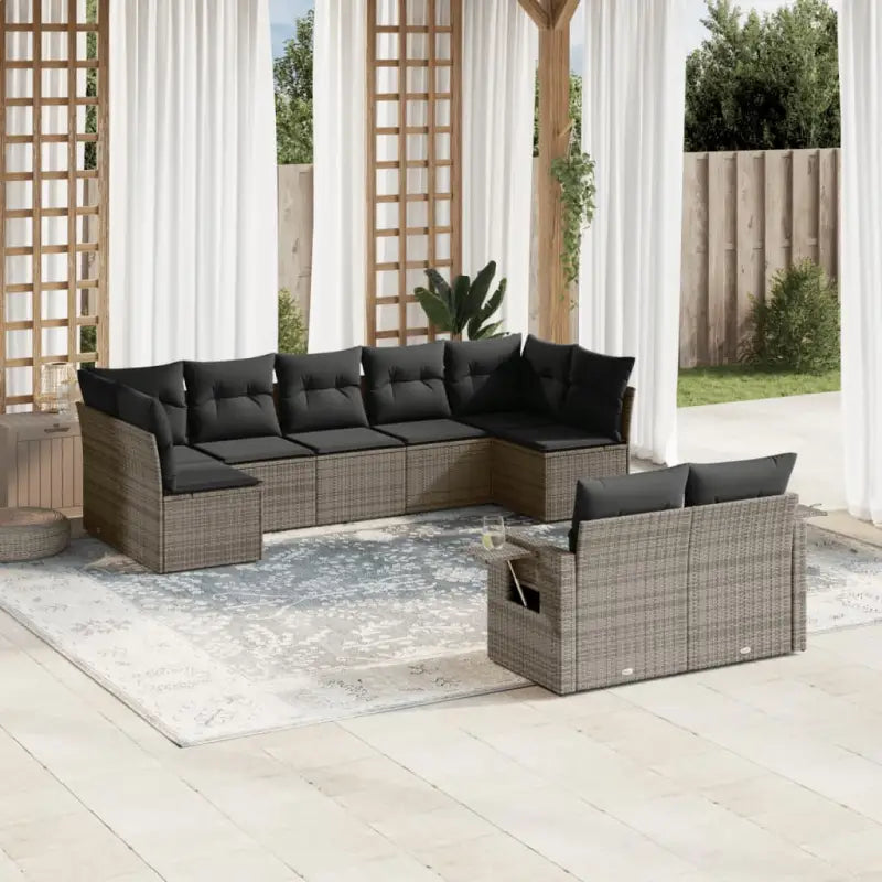 Loungeset in grijs materiaal met gepoedercoat staal en afmetingen - Grijs / Met tafel - Tuinsets