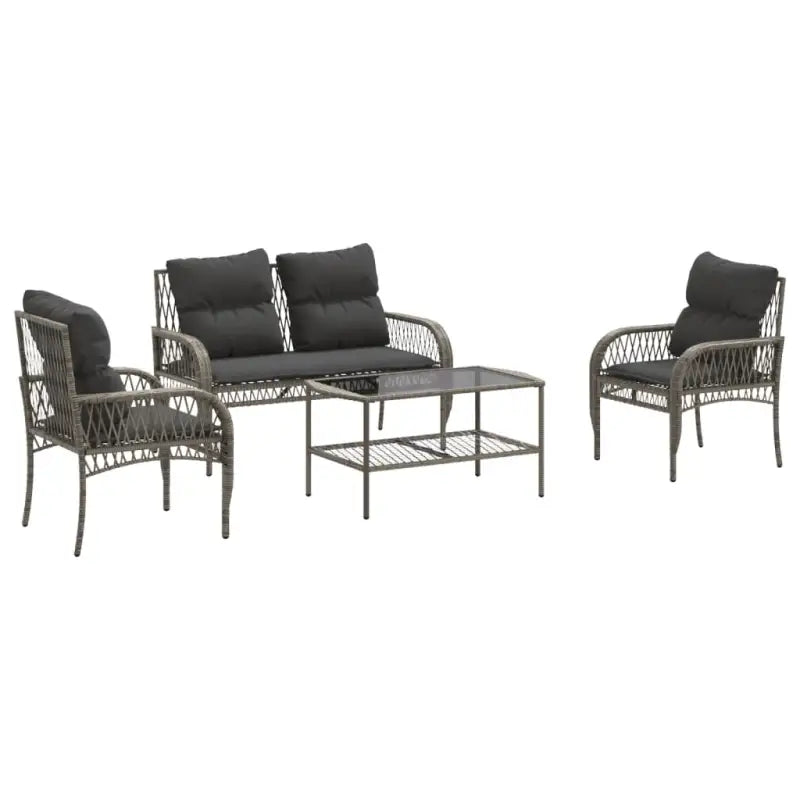 Loungeset in grijs materiaal met gepoedercoat staal en afmetingen - Tuinsets