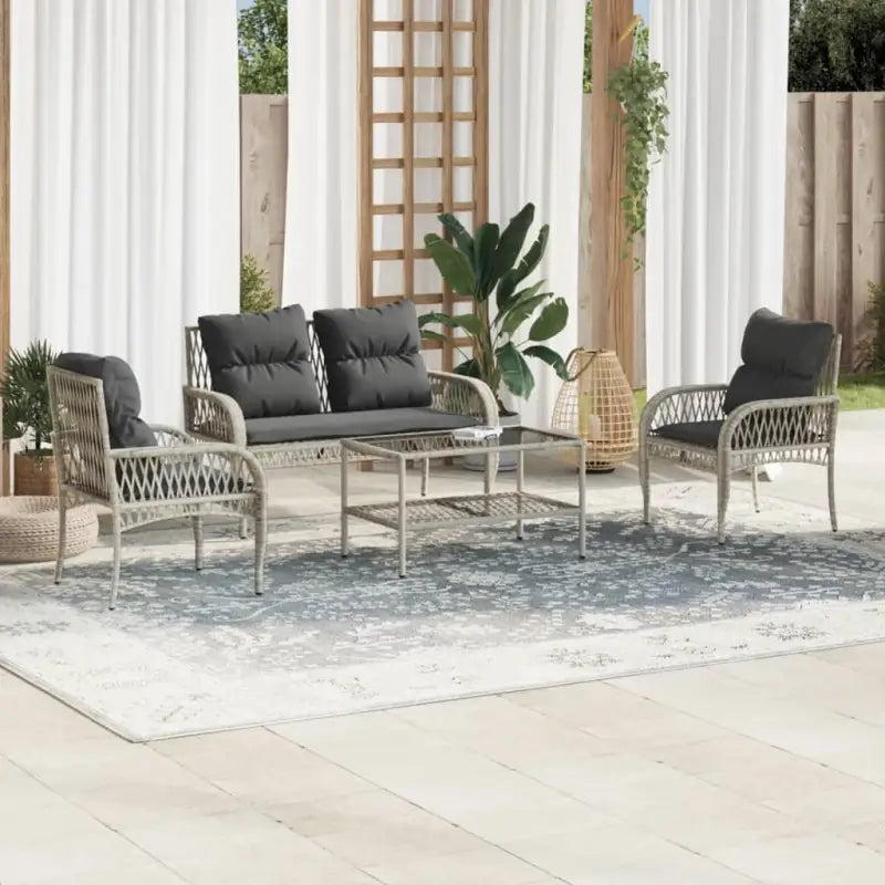 Loungeset in grijs materiaal met gepoedercoat staal en afmetingen - Lichtgrijs en donkergrijs - Tuinsets