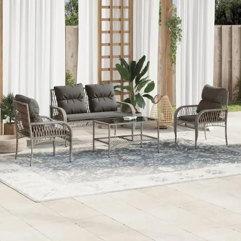 Loungeset in grijs materiaal met gepoedercoat staal en afmetingen - grijs en donkergrijs - Tuinsets