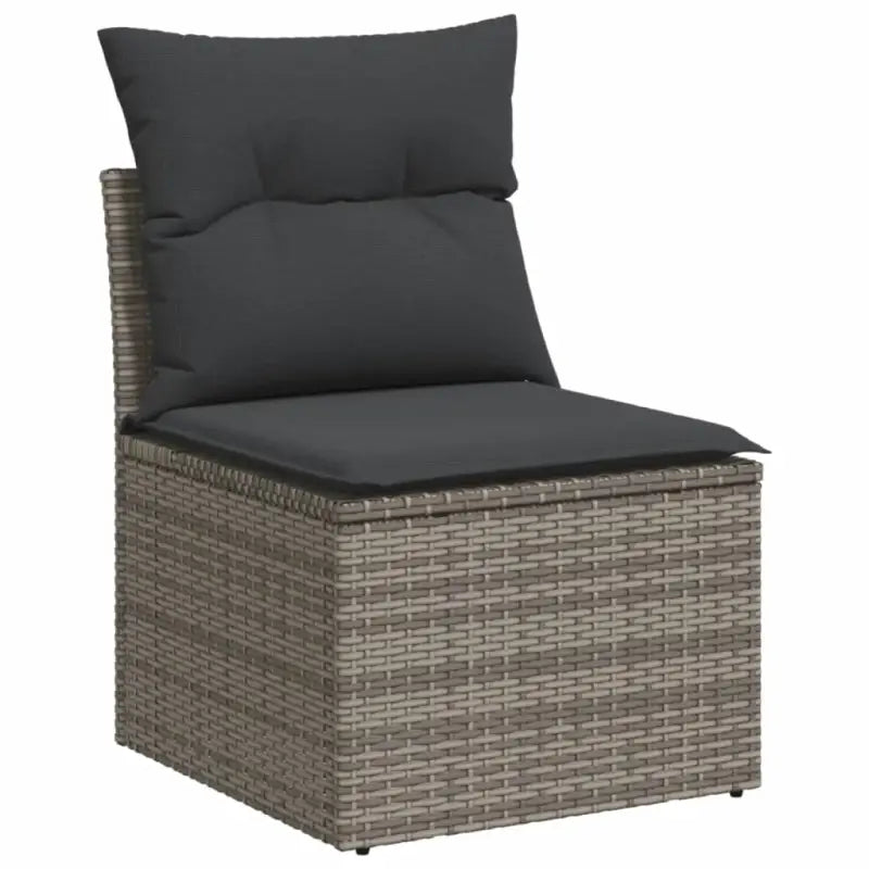 Loungeset in grijs materiaal met gepoedercoat staal en afmetingen - Tuinsets