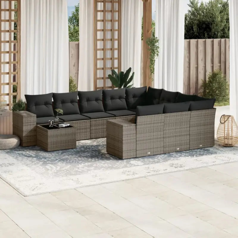 Loungeset in grijs materiaal met gepoedercoat staal en afmetingen - grijs en donkergrijs - Tuinsets