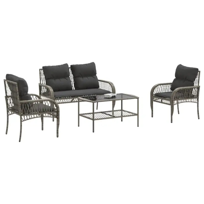 Loungeset in grijs materiaal met gepoedercoat staal en afmetingen - Tuinsets
