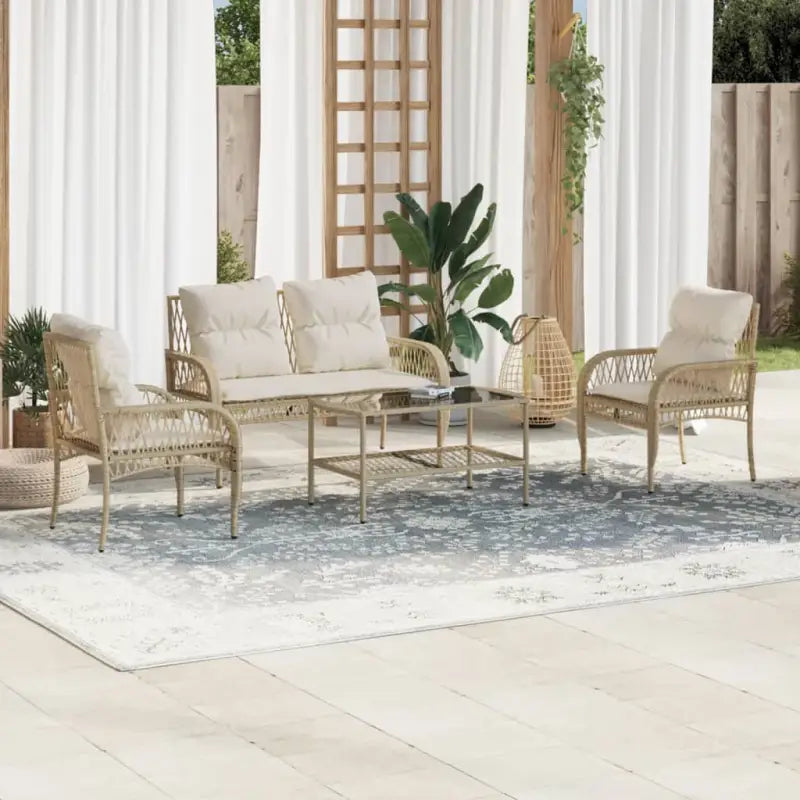 Loungeset in grijs materiaal met gepoedercoat staal en afmetingen - beige en crèmekleurig - Tuinsets