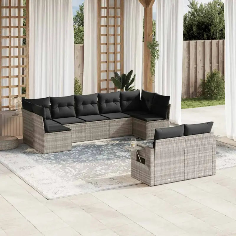 Loungeset in grijs materiaal met gepoedercoat staal en afmetingen - Lichtgrijs / Met tafel - Tuinsets