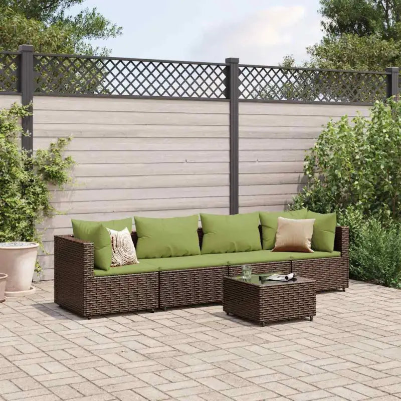 Loungeset in grijs materiaal met gepoedercoat staal en comfortabele rugkussens - Bruin en groen - Tuinsets
