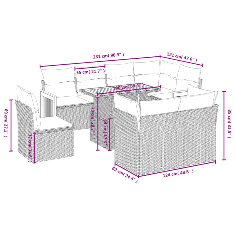 Loungeset in grijs materiaal met gepoedercoat staal en comfortabele afmetingen - Tuinsets