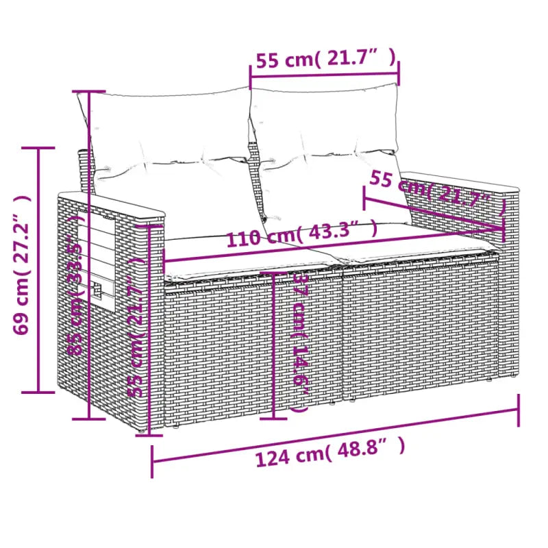 Loungeset in grijs materiaal met gepoedercoat staal en comfortabele afmetingen - Tuinsets