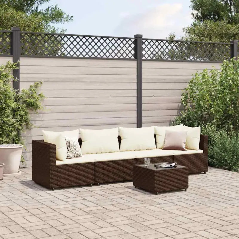 Loungeset in grijs materiaal met gepoedercoat staal en comfortabele rugkussens - Bruin en wit - Tuinsets