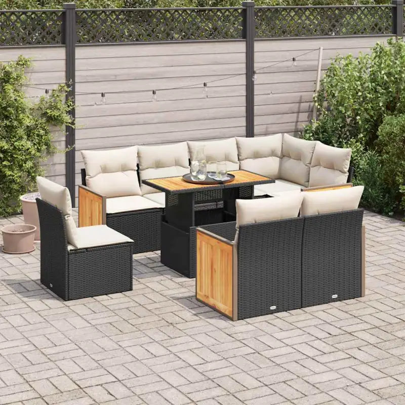 Loungeset in grijs materiaal met gepoedercoat staal en comfortabele afmetingen - Zwart en crème / met opbergruimte