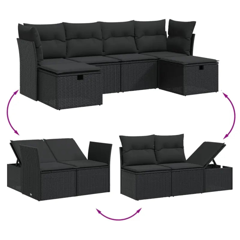 Loungeset in zwart materiaal met gepoedercoat staal afmetingen - Tuinsets