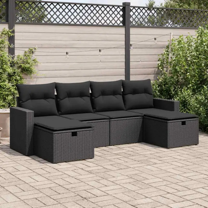 Loungeset in zwart materiaal met gepoedercoat staal afmetingen - Zwart / met opbergruimte en zak - Tuinsets