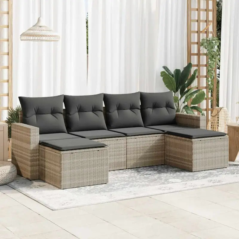 Loungeset in zwart materiaal met gepoedercoat staal afmetingen - Lichtgrijs / met opbergruimte en zak - Tuinsets