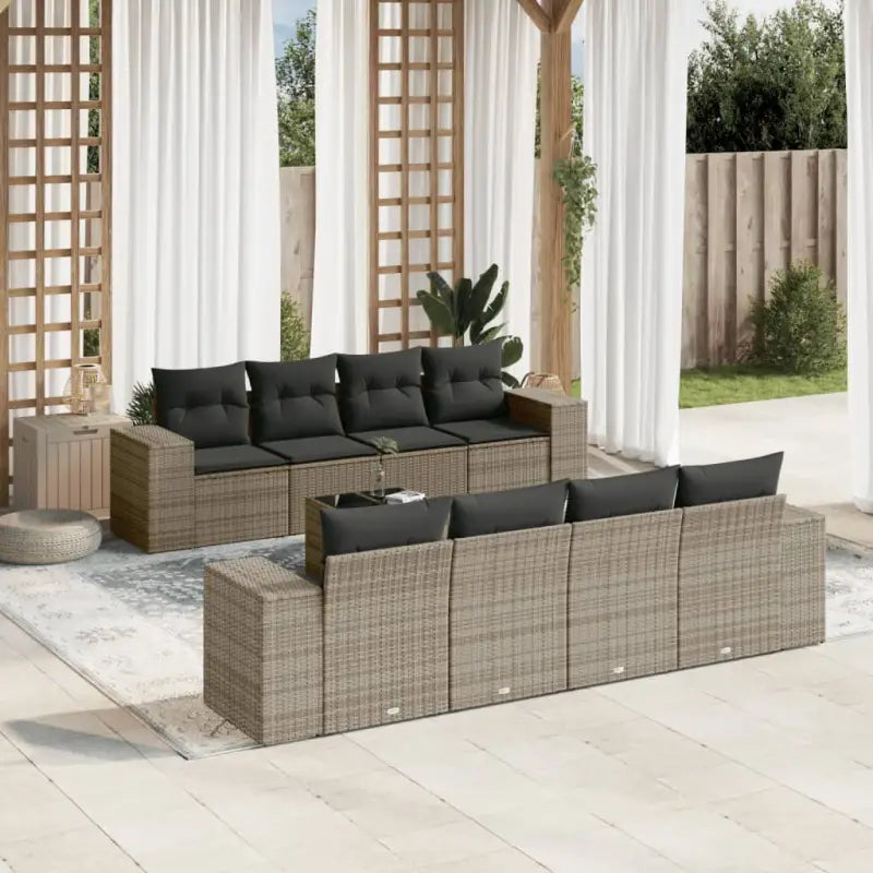 Loungeset in zwart materiaal met gepoedercoat staal afmetingen - grijs en donkergrijs - Tuinsets