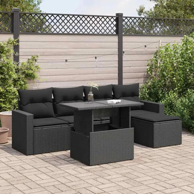 Loungeset in zwart materiaal met gepoedercoat staal en perfecte afmetingen - Zwart / met opbergruimte - Tuinsets