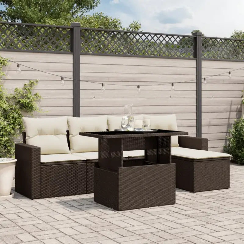 Loungeset in zwart materiaal met gepoedercoat staal en perfecte afmetingen - Bruin en crème / zonder opbergruimte