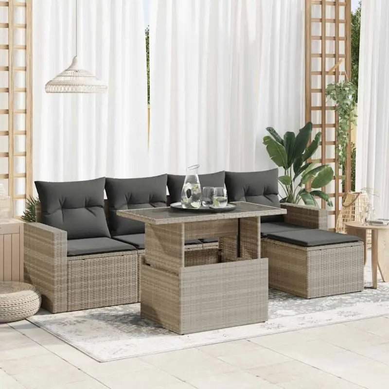 Loungeset in zwart materiaal met gepoedercoat staal en perfecte afmetingen - Lichtgrijs / met opbergruimte - Tuinsets