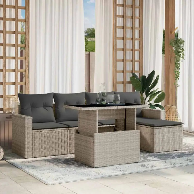 Loungeset in zwart materiaal met gepoedercoat staal en perfecte afmetingen - Lichtgrijs / zonder opbergruimte - Tuinsets