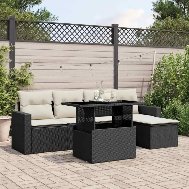 Loungeset in zwart materiaal met gepoedercoat staal en perfecte afmetingen - Zwart en crème / zonder opbergruimte
