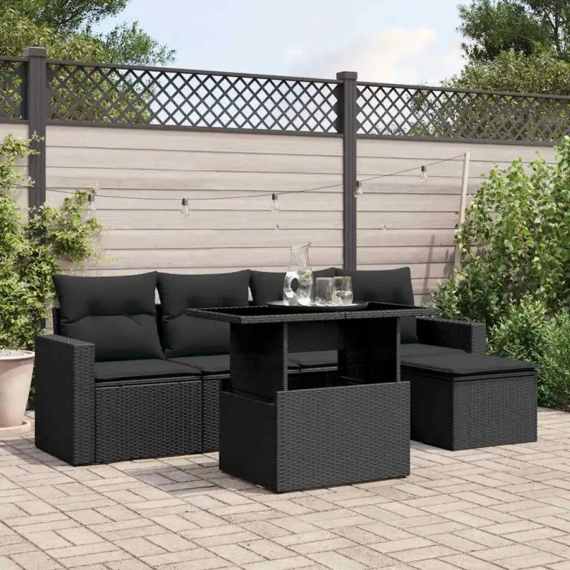 Loungeset in zwart materiaal met gepoedercoat staal en perfecte afmetingen - Zwart / zonder opbergruimte - Tuinsets