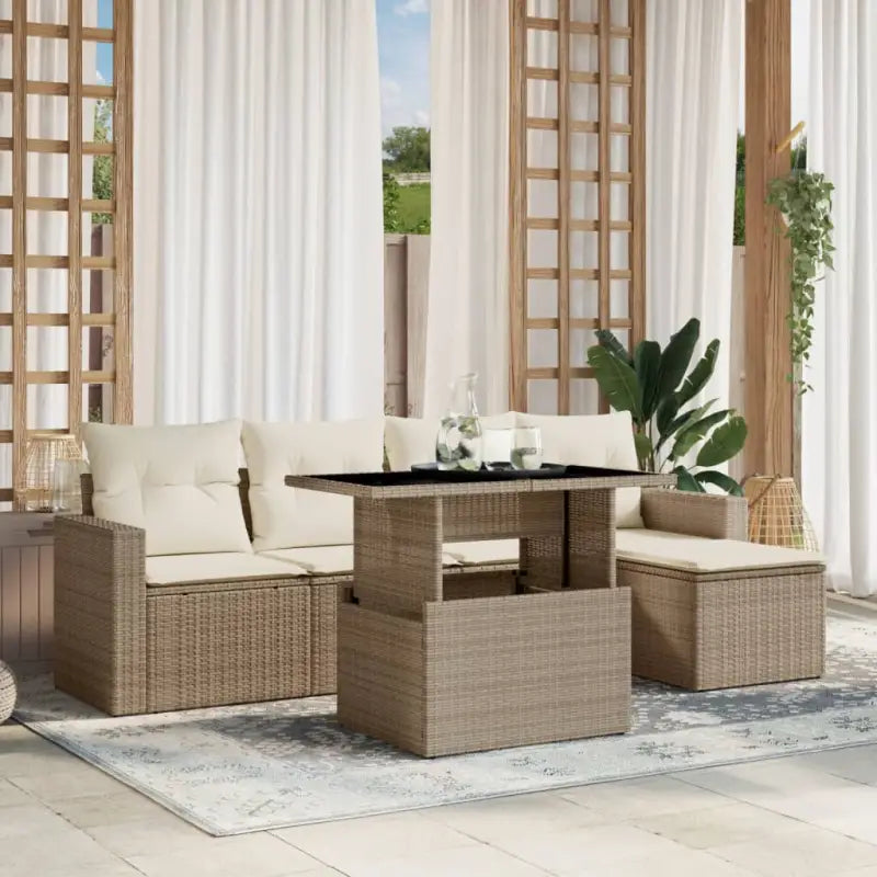 Loungeset in zwart materiaal met gepoedercoat staal en perfecte afmetingen - beige en crèmekleurig / zonder