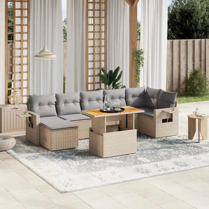 Loungeset in zwart materiaal met gepoedercoat staal en ruime afmetingen - beige en lichtgrijs / 3x midden + 3x hoek