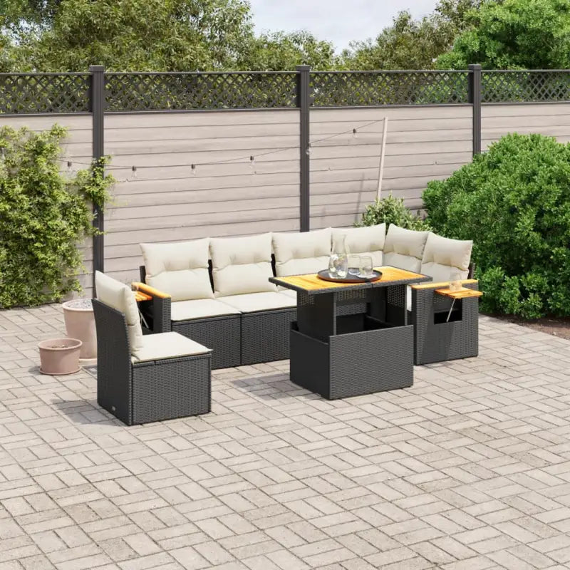 Loungeset in zwart materiaal met gepoedercoat staal voor buiten ontspanning - Zwart en crème - Tuinsets